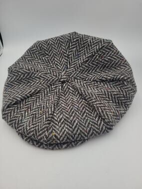 Hanna Hats Donegal Wool Tweed Newsboy Cap XL Gray Brown Herringbone Fleck New